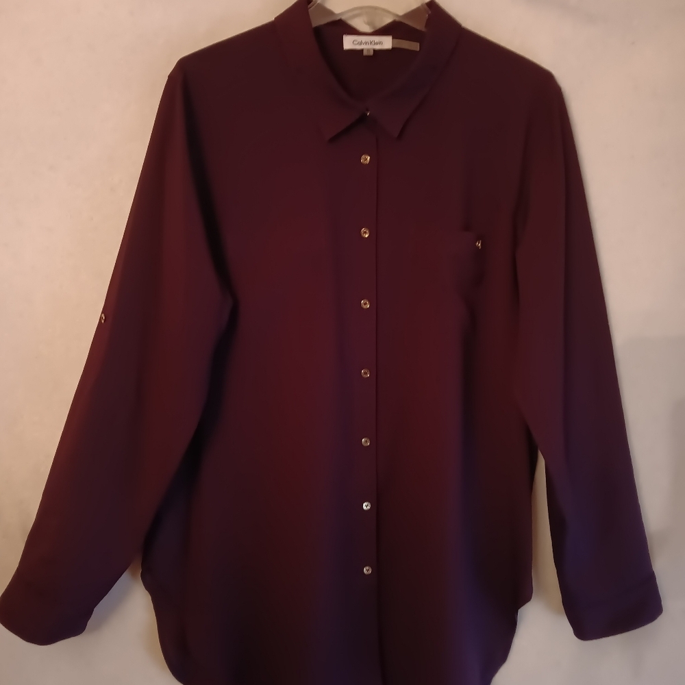 Calvin Klein Purple Button Down Blouse Women XL